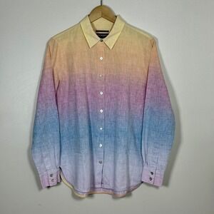 Johnston & Murphy Women Button Down Linen Cotton Shirt S Ombre Sunset Multicolor